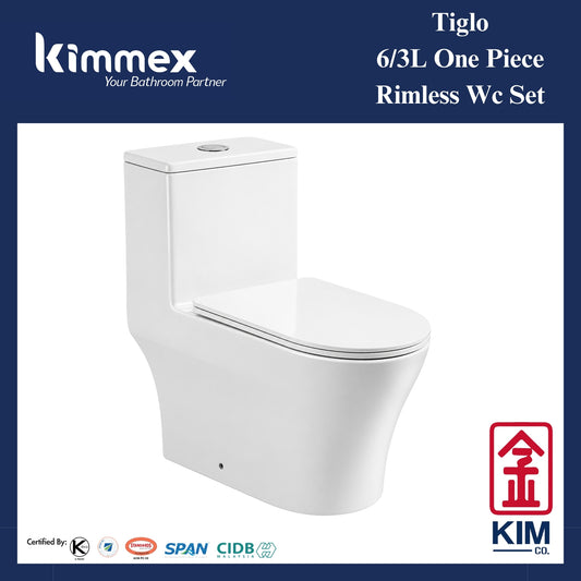 kimmex Tiglo 6/3L Rimless One Piece Wc Set Cw UF Soft Close Seat & Cover
