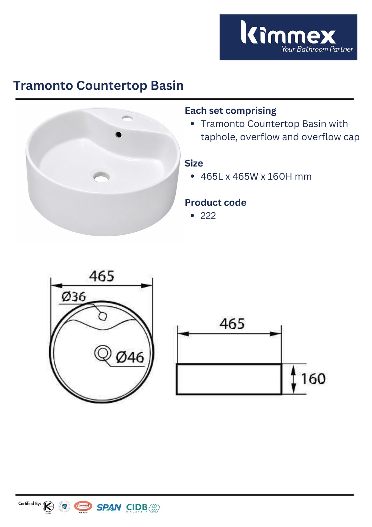 kimmex Tramonto Countertop Basin (222)